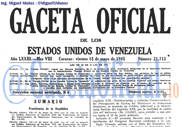Gaceta Oficial 21713 del 18 Mayo 1945