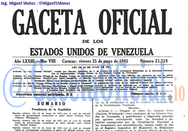 Gaceta Oficial 21719 del 25 Mayo 1945