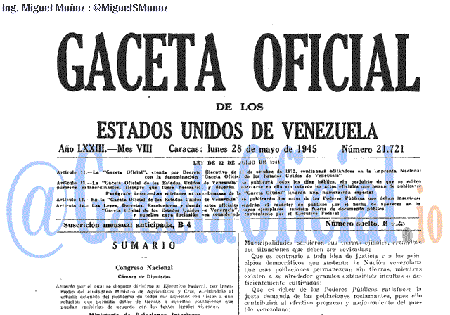 Gaceta Oficial 21721 del 28 Mayo 1945