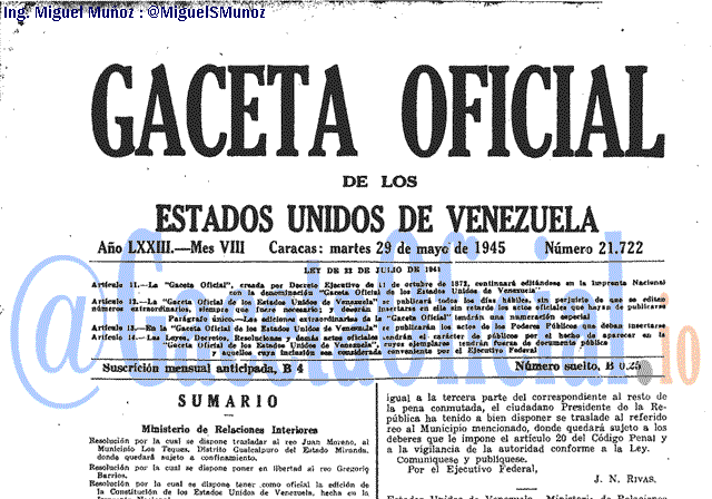 Gaceta Oficial 21722 del 29 Mayo 1945