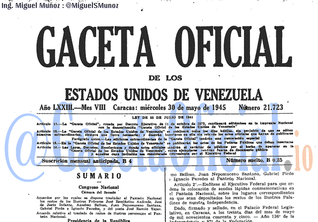 Gaceta Oficial 21723 del 30 Mayo 1945