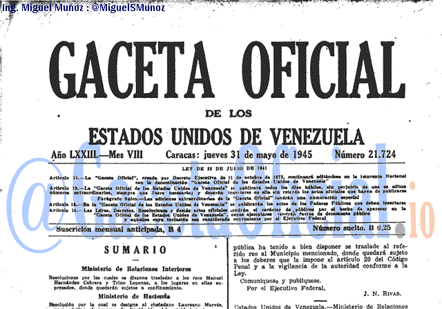 Gaceta Oficial 21724 del 31 Mayo 1945