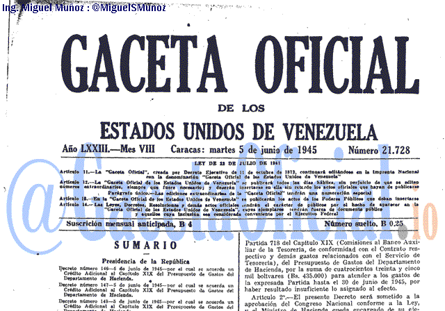 Gaceta Oficial 21728 del 5 Junio 1945