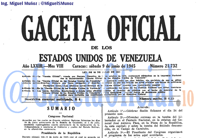 Gaceta Oficial 21732 del 9 Junio 1945