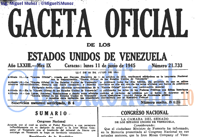 Gaceta Oficial 21733 del 11 Junio 1945