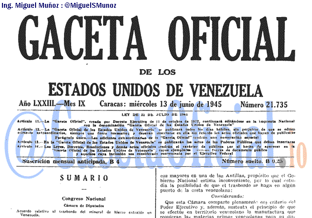 Gaceta Oficial 21735 del 13 Junio 1945