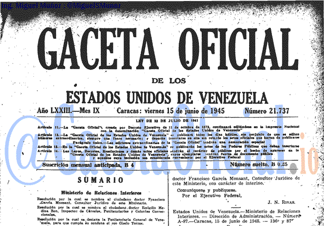 Gaceta Oficial 21737 del 15 Junio 1945