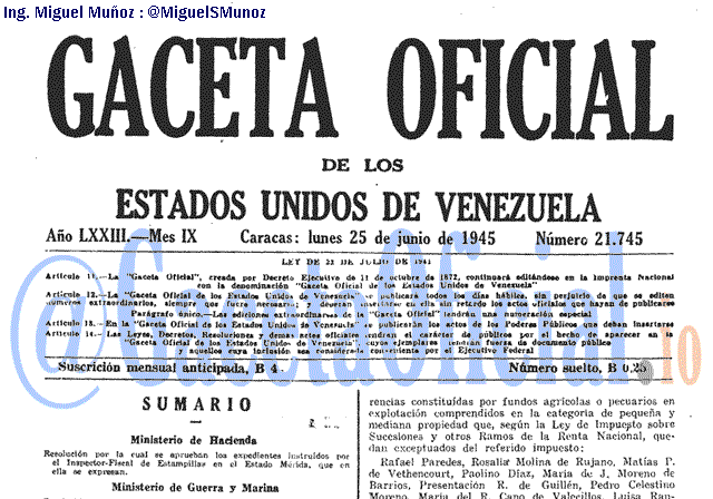 Gaceta Oficial 21745 del 25 Junio 1945