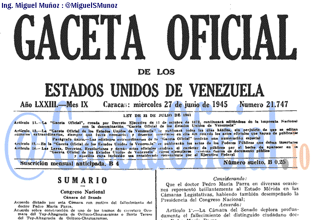 Gaceta Oficial 21747 del 27 Junio 1945
