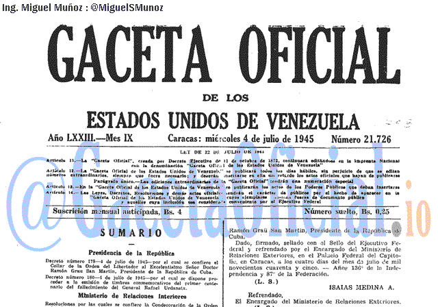 Gaceta Oficial 21753 del 4 Julio 1945