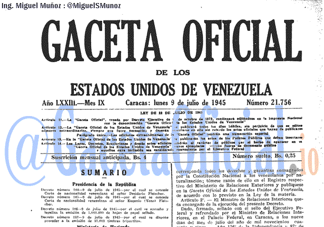 Gaceta Oficial 21756 del 9 Julio 1945