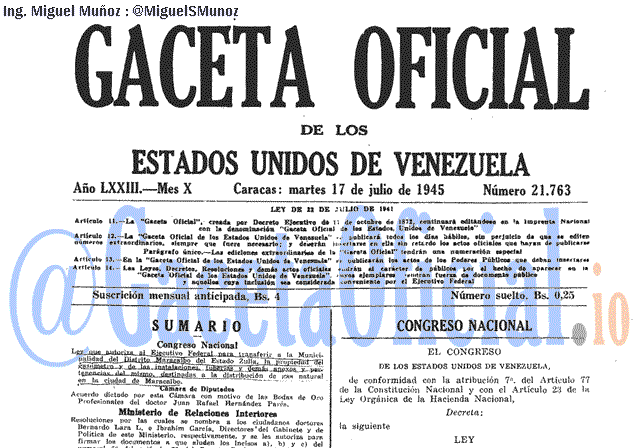 Gaceta Oficial 21763 del 17 Julio 1945