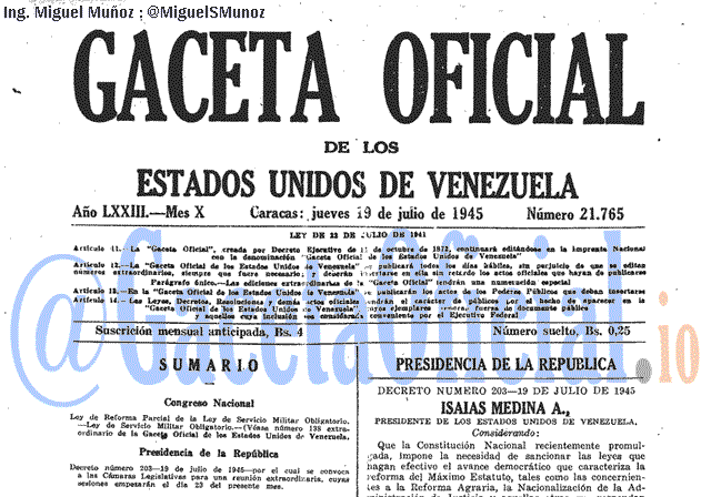 Gaceta Oficial 21765 del 19 Julio 1945