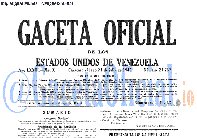 Gaceta Oficial 21767 del 21 Julio 1945