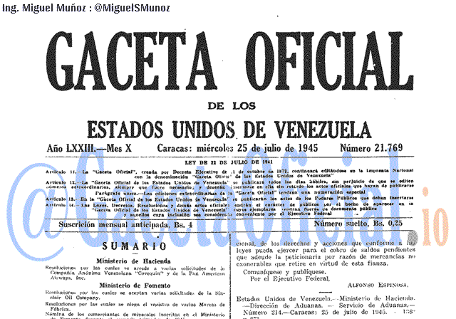 Gaceta Oficial 21769 del 25 Julio 1945