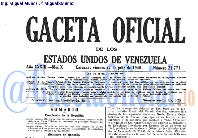 Gaceta Oficial 21771 del 27 Julio 1945