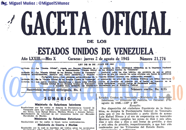Gaceta Oficial 21776 del 2 Agosto 1945