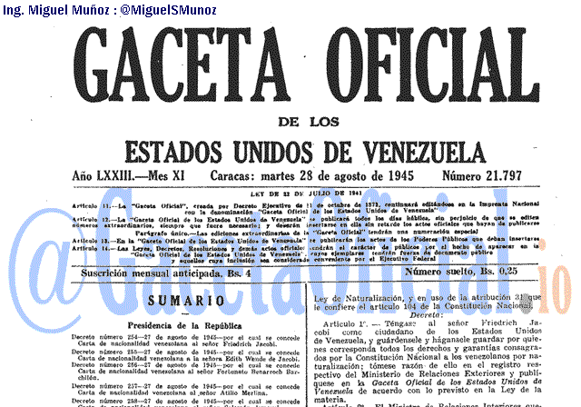 Gaceta Oficial 21797 del 28 Agosto 1945