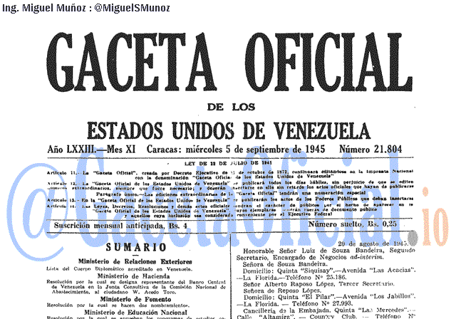 Gaceta Oficial 21804 del 5 Septiembre 1945