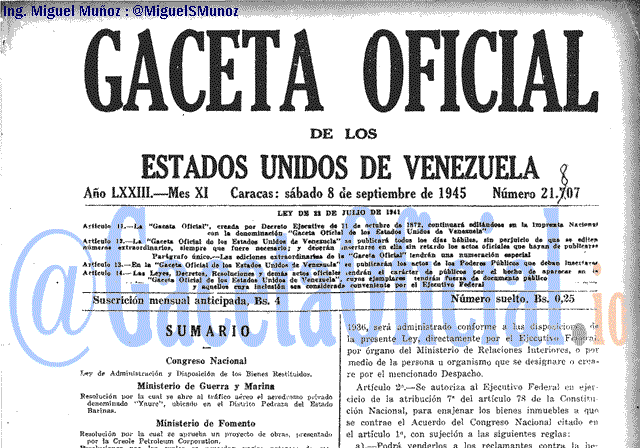 Gaceta Oficial 21807 del 8 Septiembre 1945