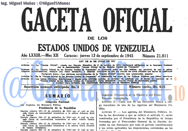 Gaceta Oficial 21811 del 13 Septiembre 1945