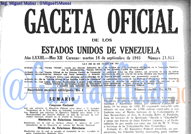 Gaceta Oficial 21815 del 18 Septiembre 1945