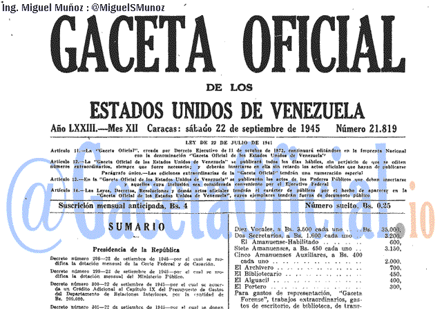 Gaceta Oficial 21819 del 22 Septiembre 1945