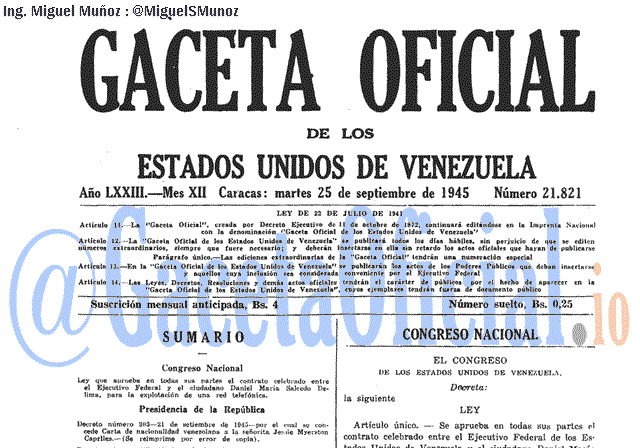 Gaceta Oficial 21821 del 25 Septiembre 1945