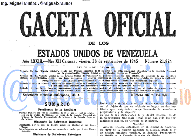 Gaceta Oficial 21824 del 28 Septiembre 1945