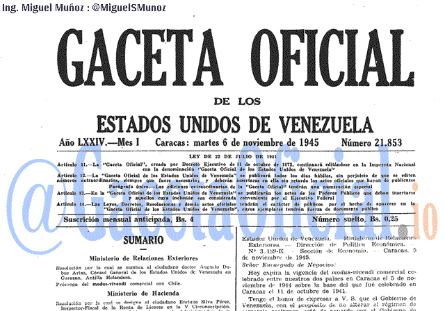 Gaceta Oficial 21853 del 6 Noviembre 1945