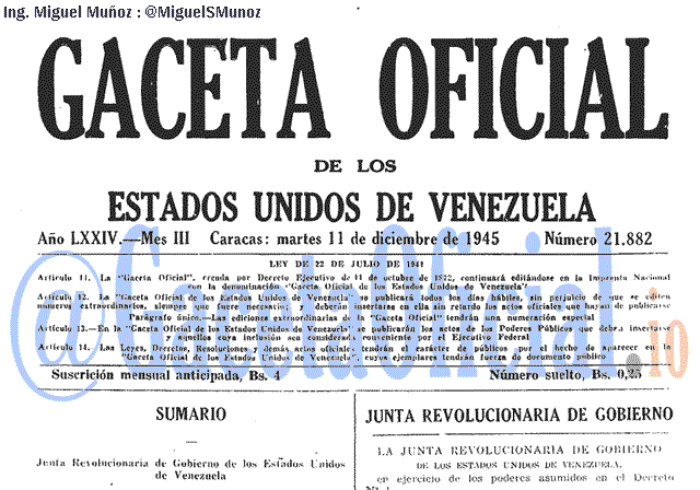 Gaceta Oficial 21882 del 11 Diciembre 1945