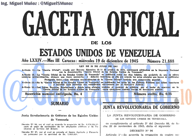 Gaceta Oficial 21888 del 19 Diciembre 1945