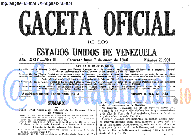 Gaceta Oficial 21901 del 7 Enero 1946