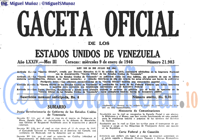 Gaceta Oficial 21903 del 9 Enero 1946