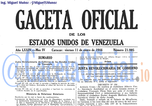Gaceta Oficial 21905 del 11 Enero 1946