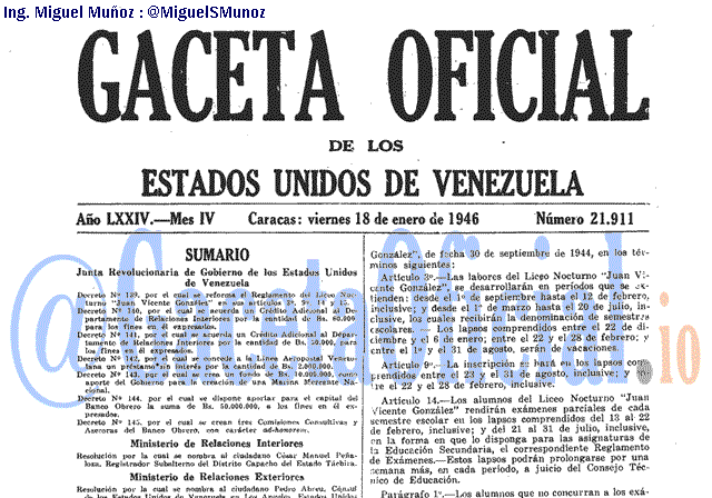Gaceta Oficial 21911 del 18 Enero 1946