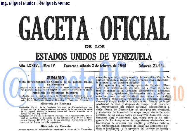 Gaceta Oficial 21924 del 2 Febrero 1946