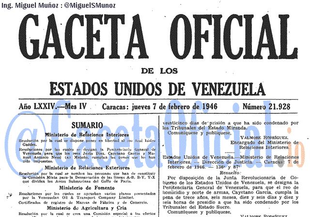 Gaceta Oficial 21928 del 7 Febrero 1946