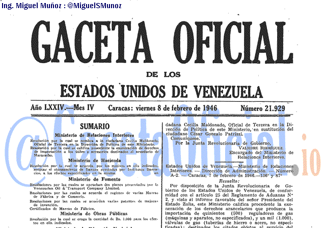 Gaceta Oficial 21929 del 8 Febrero 1946