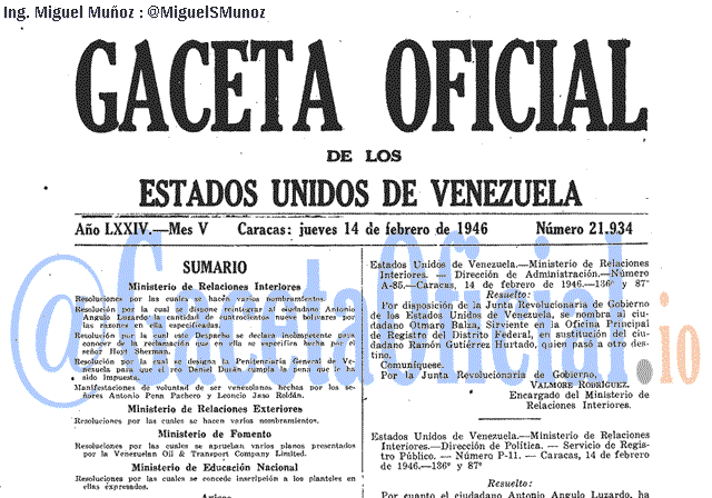 Gaceta Oficial 21934 del 14 Febrero 1946