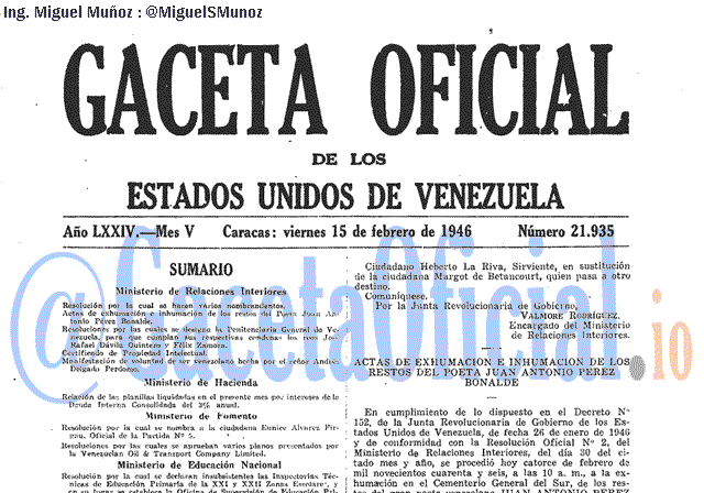 Gaceta Oficial 21935 del 15 Febrero 1946