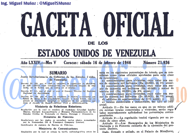 Gaceta Oficial 21936 del 16 Febrero 1946