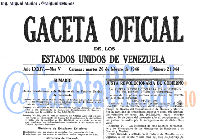 Gaceta Oficial 21944 del 26 Febrero 1946