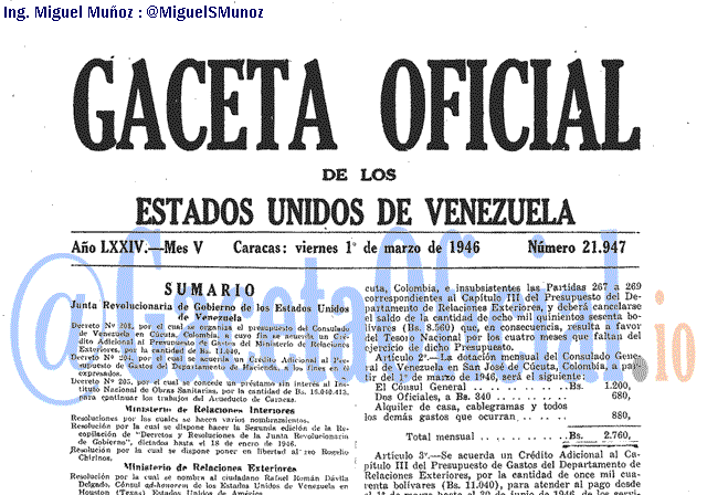 Gaceta Oficial 21947 del 1 Marzo 1946