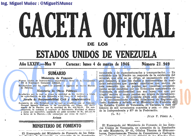 Gaceta Oficial 21949 del 4 Marzo 1946