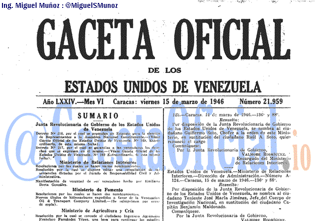 Gaceta Oficial 21959 del 15 Marzo 1946