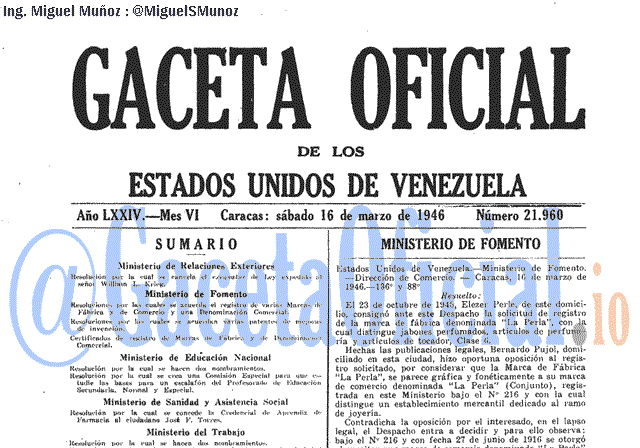 Gaceta Oficial 21960 del 16 Marzo 1946