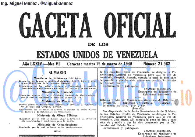 Gaceta Oficial 21962 del 19 Marzo 1946