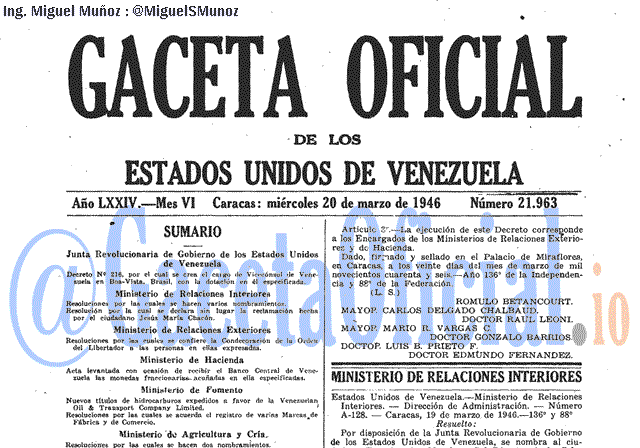 Gaceta Oficial 21963 del 20 Marzo 1946