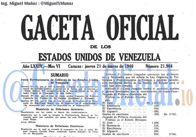 Gaceta Oficial 21964 del 21 Marzo 1946